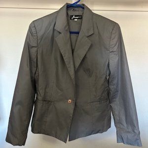 Vintage Women's Juno Grey Jacket with shoulder pads Size 11/12